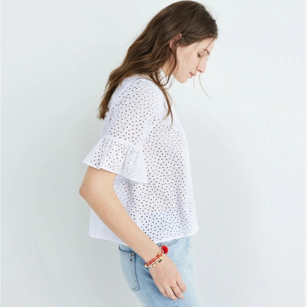 White eyelet bell sleeve shirt size small